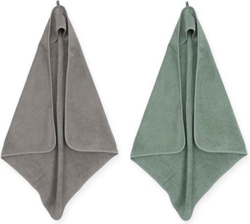 Jollein Badcape | omslagdoek badstof | 2 stuks| 75x75cm - Storm grey + Ash green | grijs | groen