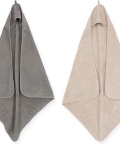 Jollein Badcape | omslagdoek badstof | 2 stuks| 75x75cm - Storm grey + Nougat | Grijs | Cream