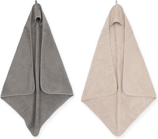 Jollein Badcape | omslagdoek badstof | 2 stuks| 75x75cm - Storm grey + Nougat | Grijs | Cream