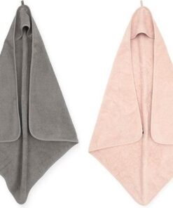 Jollein Badcape | omslagdoek badstof | 2 stuks| 75x75cm - Storm grey + Pale pink | grijs | roze