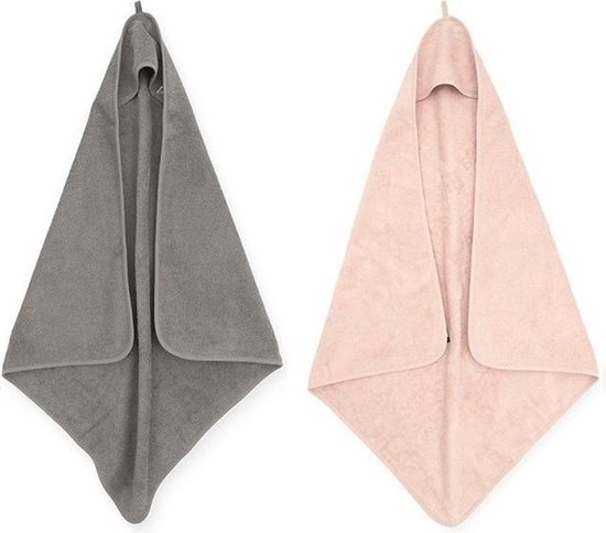 Jollein Badcape | omslagdoek badstof | 2 stuks| 75x75cm - Storm grey + Pale pink | grijs | roze