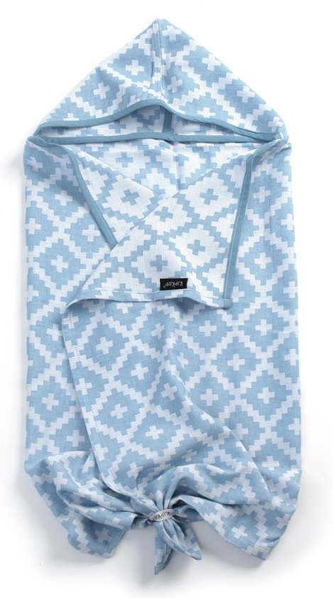 KipKep Blenker Badcape met Mutsje - Maat M - 100x70 cm - Geometric - Niagara Blue