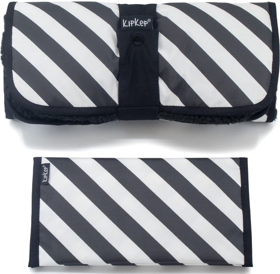 KipKep Napper Combi Verschoningset - Black Stripes met Teddy matje - zwart - rPET - gecoat - wasbaar