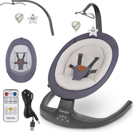 Lionelo Ralf - Babyschommel Premium - 2in1 - 5 automatische schommelsnelheden - 0 tot 9kg