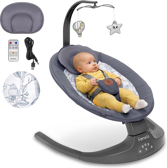 Lionelo Ralf - Babyschommel Premium - 2in1 - 5 automatische schommelsnelheden - 0 tot 9kg