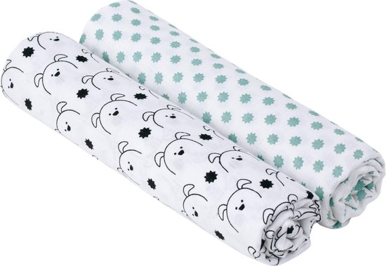 Lässig Hydrofiele luier swaddle doek 120x120cm XL Little chums hond 2 stuks