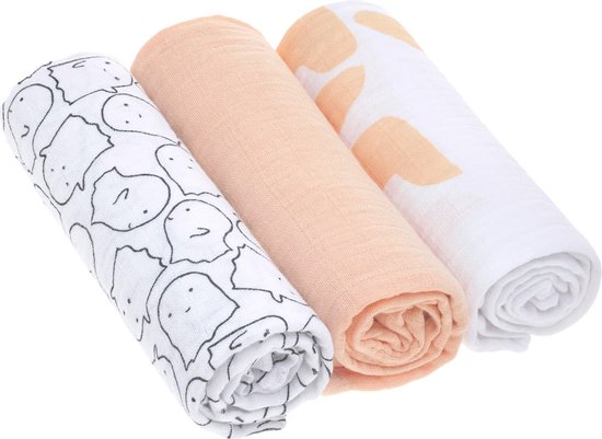 Lässig Hydrofiele luier swaddle doek Little Spookies peach 3 stuks 85x85 cm