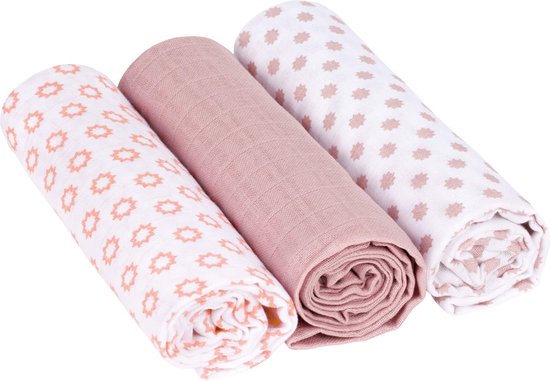 Lässig Hydrofiele luier swaddle doek Stars licht rose 3 stuks 85x85 cm