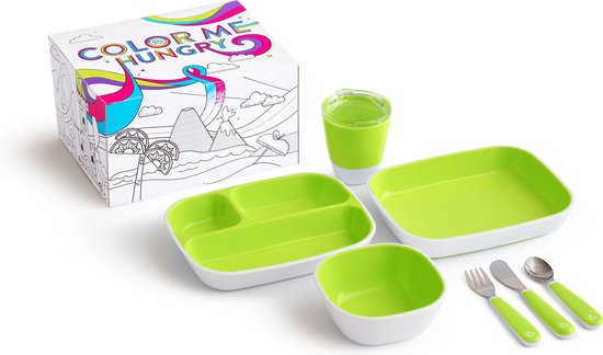 Munchkin Splash ColorMe Hungry Set | Cadeauset voor Kinderen | 7-Delige Eetset in leuke Cadeauverpakking | Kraamcadeau | Kleur Groen