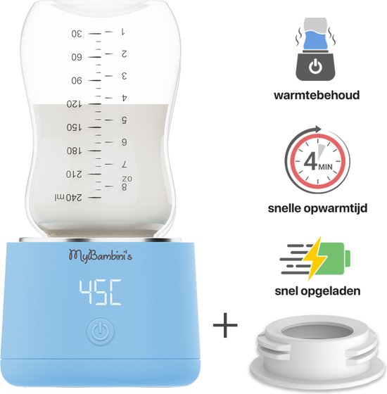 MyBambini's Bottle Warmer Pro™ - Draagbare Baby Flessenwarmer voor Onderweg - Blauw - Geschikt voor Smalle Hals Flessen van Dr. Brown's, Difrax, Medela & Nanobebe