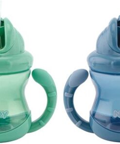 Nûby - Flip-It antilekbeker met handvatten - 2-pack - Blauw & Groen - 240ml - 12m+