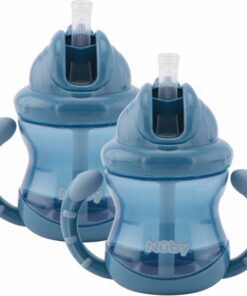 Nuby - Flip-It antilekbeker met handvatten - 2-pack - Blauw - 240ml - 12m+