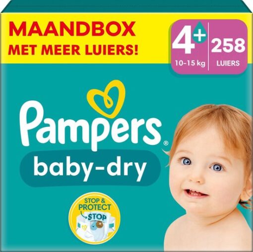 Pampers - Baby Dry - Maat 4+ - Mega Maandbox - 258 stuks - 10/15 KG