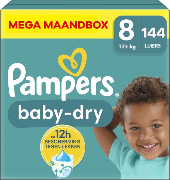 Pampers - Baby Dry - Maat 8 - Mega Maandbox - 144 luiers - 17+ KG