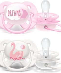 Philips Avent Ultra Soft Fopspeen - 0 tot 6 Maanden - 2 Speentjes - Roze/Wit Dreams/Zwaan - SCF222/02