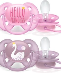 Philips Avent Ultra Soft Fopspeen - 6 tot 18 Maanden - 2 Speentjes - Roze/Paars Hello Princess/Zwaan - SCF223/02