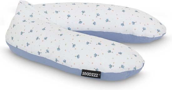 Snoozzz Voedingskussenhoes - Hoes voor voedingskussen zwangerschapskussen - premium kwaliteit - 185 cm - 100% katoen hydrofiel - Spring Blauw