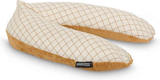 Snoozzz Voedingskussenhoes - Hoes voor voedingskussen zwangerschapskussen - premium kwaliteit - 185 cm - Zachte teddy met katoen - Teddy Camel Ruit