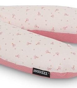 Snoozzz Voedingskussen Zwangerschapskussen Zijslaapkussen Premium kwaliteit - 185 cm - microparel vulling - luxe verpakking - 100% hydrofiel katoen - Spring Roze