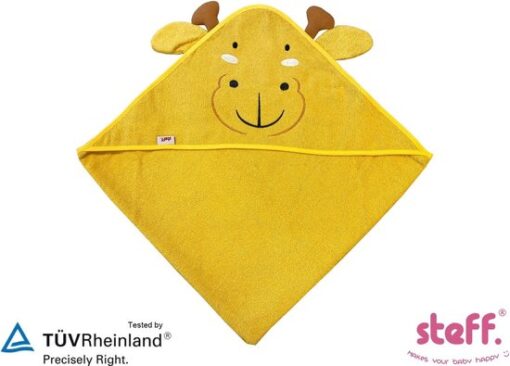 Steff - Badcape - baby handdoek - Giraf - 75x75 cm - Katoen - Geel