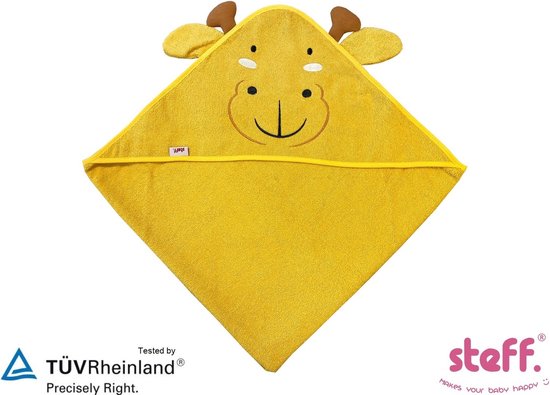 Steff - Badcape - baby handdoek - Giraf - 75x75 cm - Katoen - Geel