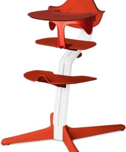 Stokke NOMI meegroeistoel- Best geteste kinderstoel - Basis eiken wit gelakt en stoel Burnt Orange, MINI-beugel Burnt Orange en Eettablet Burnt Orange