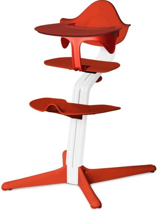 Stokke NOMI meegroeistoel- Best geteste kinderstoel - Basis eiken wit gelakt en stoel Burnt Orange, MINI-beugel Burnt Orange en Eettablet Burnt Orange