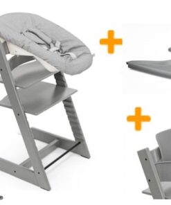 Stokke Tripp Trapp kinderstoel - Storm Grey + Newbornset + Tray en met babyset!!