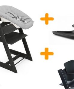 Stokke Tripp Trapp kinderstoel + Newbornset + Tray - Zwart + babyset!!