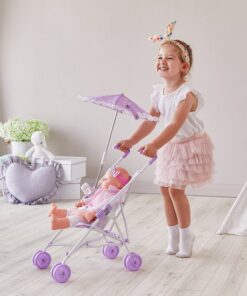 Teamson Kids Poppenwagen Met Parasol Voor Babypoppen - Accessoires Voor Poppen - Kinderspeelgoed - Purper/Sterren