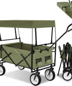 tectake® - Bolderkar transportkar bolderwagen strandkar + draagtas en dak - groen - belastbaarheid 80kg - 402317