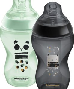 Tommee Tippee Closer to Nature - zuigflessen - normale uitstroomsnelheid - anti-colic ventiel - 340 ml - verpakking van 2 stuks - groen en zwart