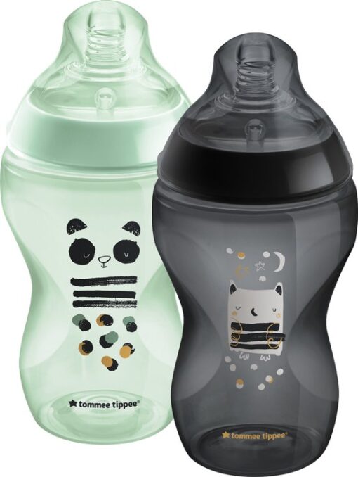 Tommee Tippee Closer to Nature - zuigflessen - normale uitstroomsnelheid - anti-colic ventiel - 340 ml - verpakking van 2 stuks - groen en zwart