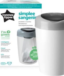 Tommee Tippee Simplee Sangenic luieremmer, milieuvriendelijker systeem, inclusief 1 navulcassette met duurzaam geproduceerde antibacteriële GREENFILM, grijs