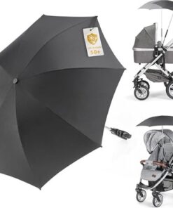 Universele parasol, zonwering voor kinderwagens en buggy, uv-bescherming 50+/73 cm diameter, buigzame parasol met universele houder voor ronde en ovale buizen, zwart