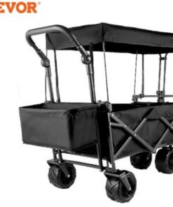 Vevor - Trolley - Luxe Grootte Zwarte Bolderkar - Opvouwbaar Luchtbanden - Tuinkar Kindervervoer - Strandkar met Dak - 100Kg Draagvermogen - 100x55cm