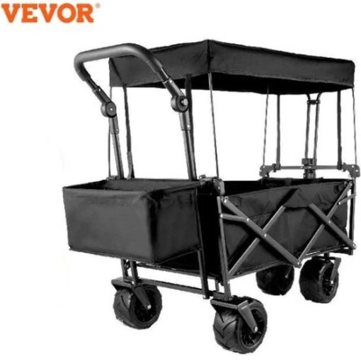 Vevor - Trolley - Luxe Grootte Zwarte Bolderkar - Opvouwbaar Luchtbanden - Tuinkar Kindervervoer - Strandkar met Dak - 100Kg Draagvermogen - 100x55cm