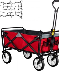 Vevor Opvouwbare Bolderkar - Bolderwagen - Tuinkar - Strandkar - Opvouwbaar - Kampeerwagen - Vier wielen - Wasbaar Polyester - 80 kg - Rood