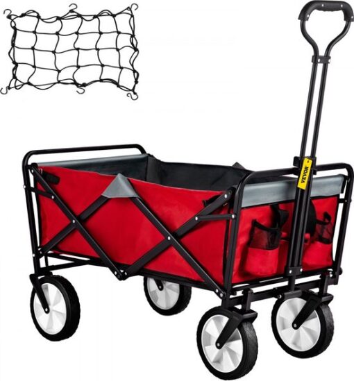 Vevor Opvouwbare Bolderkar - Bolderwagen - Tuinkar - Strandkar - Opvouwbaar - Kampeerwagen - Vier wielen - Wasbaar Polyester - 80 kg - Rood