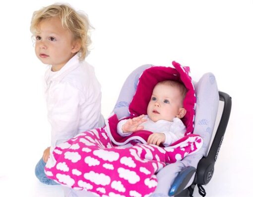 Wallabiezzz Voetenzak Maxi Cosi - Slaapzak Autostoeltje - Warm & Comfortabel - Katoen/Fleece - Wit Roze