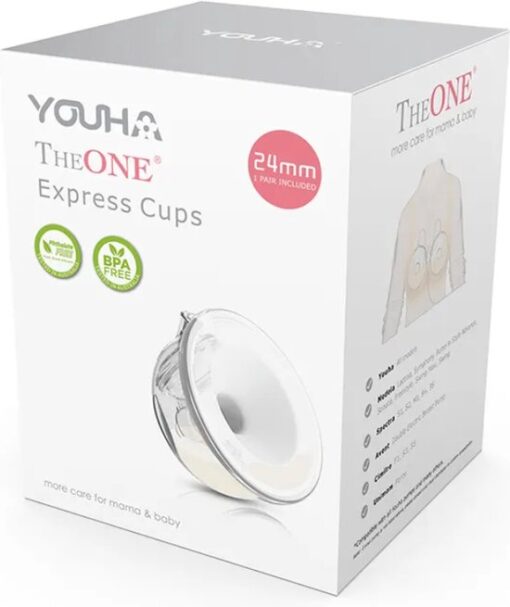 Youha® - The ONE - Express Cups PLUS - handfree kolven - oude kolf ombouwen - compatible met verschillende pompmerken - dubbelzijdig kolven - BPA vrij - 2x 240ML opvangcups - 22mm borstschildverkleiner & 24mm borstschild - Extra ventielen meegeleverd