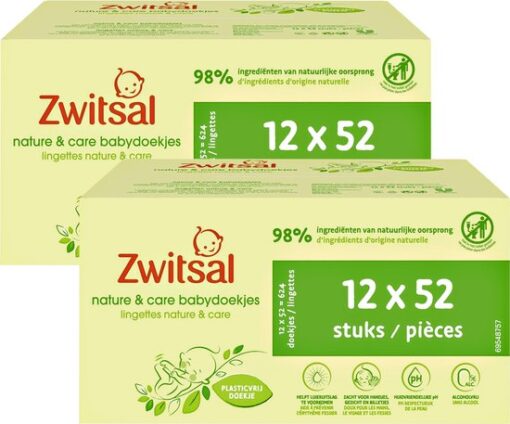 Zwitsal - Billendoekjes- Nature & Care Plasticvrij - 1248 babydoekjes - 24 x 52 stuks