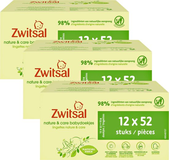 Zwitsal - Billendoekjes- Nature & Care Plasticvrij - 1872 babydoekjes - 36 x 52 stuks