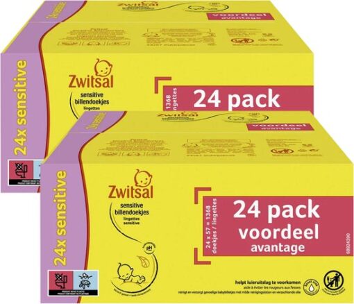 Zwitsal - Billendoekjes Sensitive - Alcoholvrij - 2736 Babydoekjes - 48 x 57 - Mega Voordeelbox