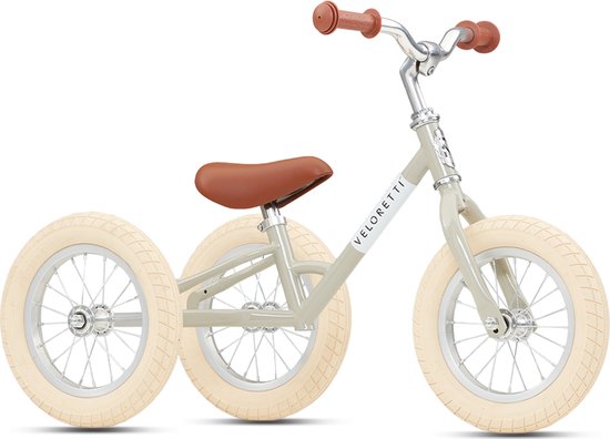 Veloretti Driewieler 2 in 1 Loopfiets met zijwieltjes - 1.5 t/m 4 jaar - 12 inch - Grijs / Beige