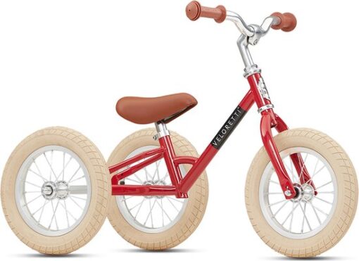 Veloretti Driewieler 2 in 1 Loopfiets met zijwieltjes - 1.5 t/m 4 jaar - 12 inch - Rood