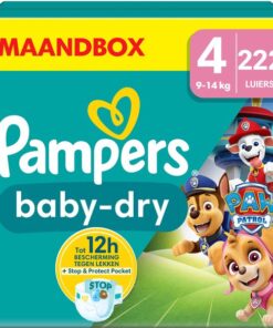 Pampers Baby-Dry - Paw Patrol-editie - Maat 4 (9kg-14kg) - 222 Luiers - Maandbox