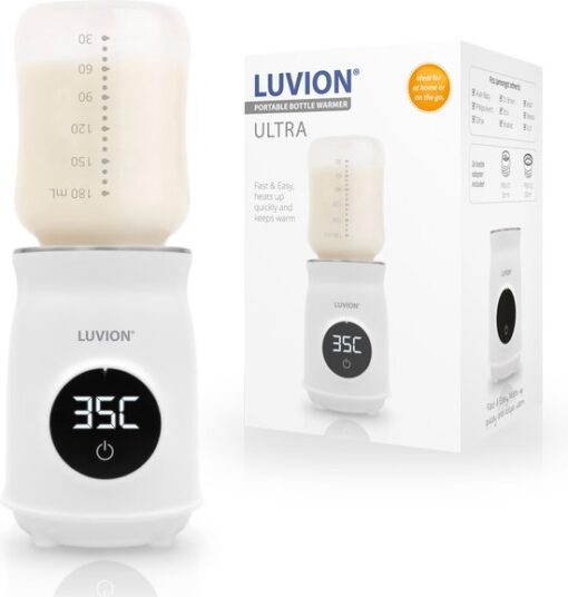 LUVION® Draagbare Flessenwarmer voor onderweg én thuis - Wit - Geschikt voor o.a. Dr. Brown, Philips Avent, Difrax, Medela, Alvar, NUK, MAM en huismerk Kruidvat en Etos babyflessen - Draadloos je baby fles verwarmen