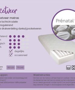 Prénatal Pocketveer Matras - Kindermatras Bamboe - 60 x 120 - Wit